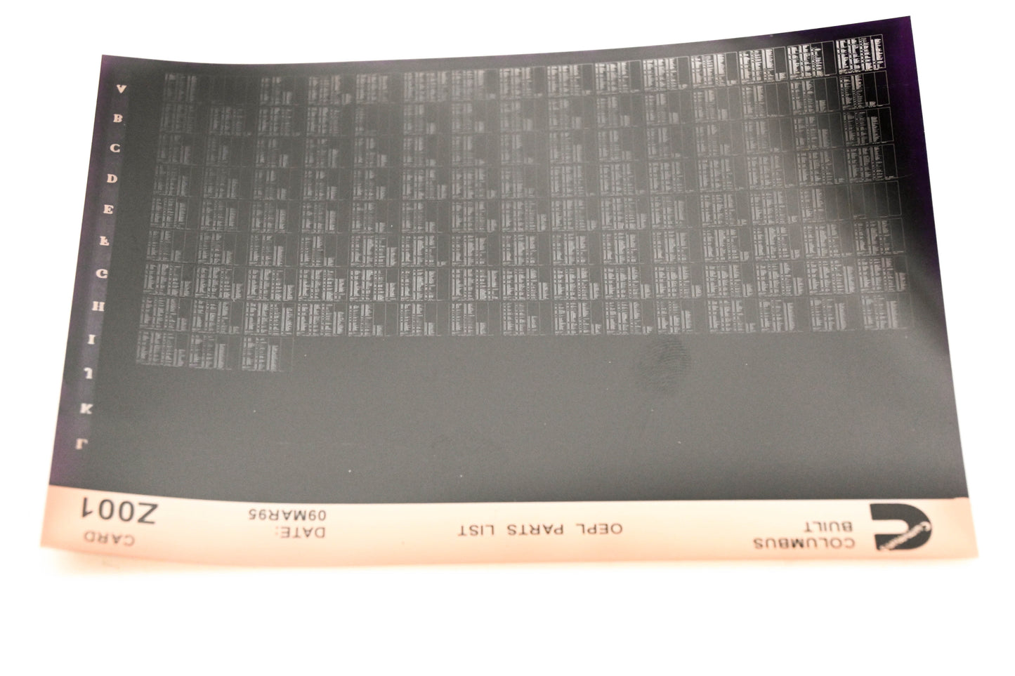 Cummins Z001 1995 Columbus OEPL Parts List Microfiche NOS