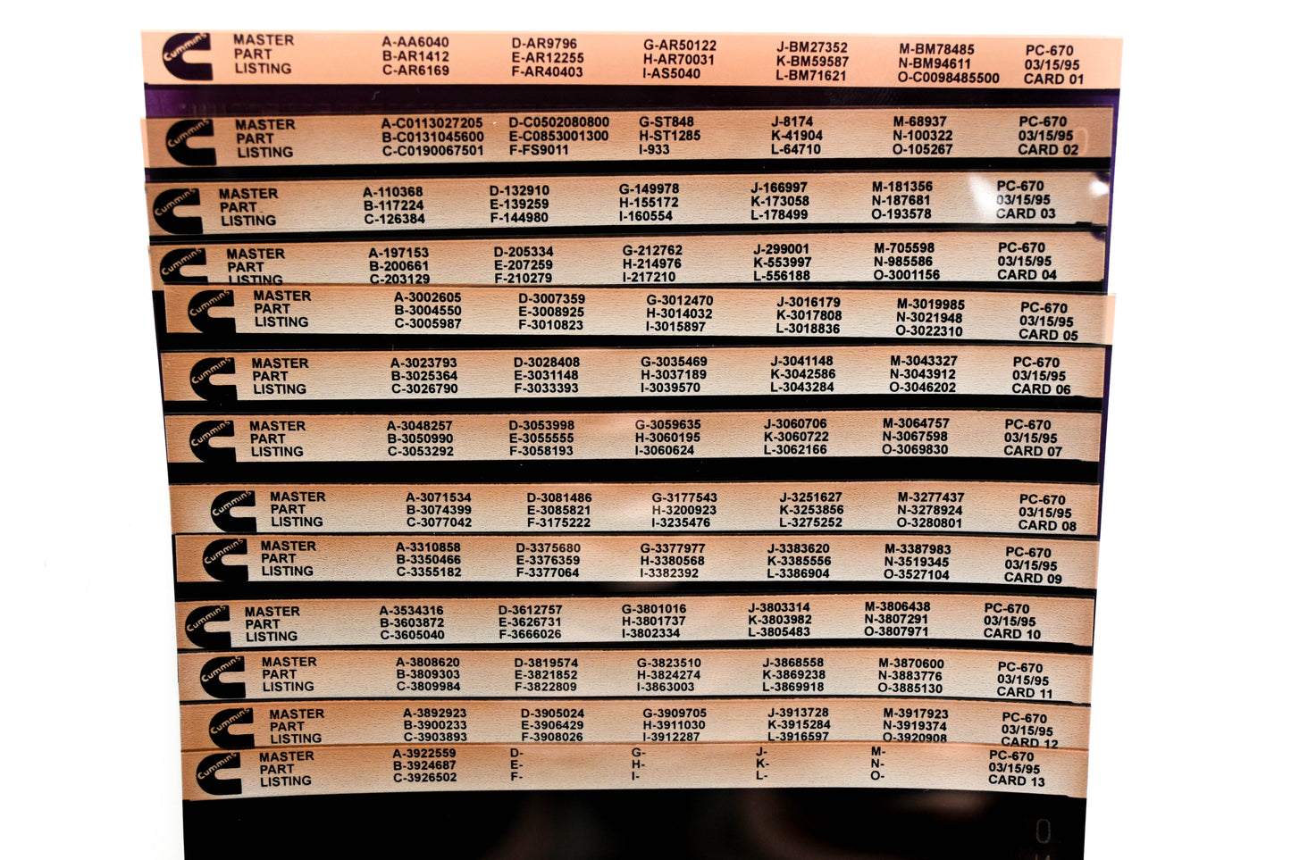 Cummins YN005-129 1995 PC-670 Master Parts Listing Lot of 13 Microfiches NOS