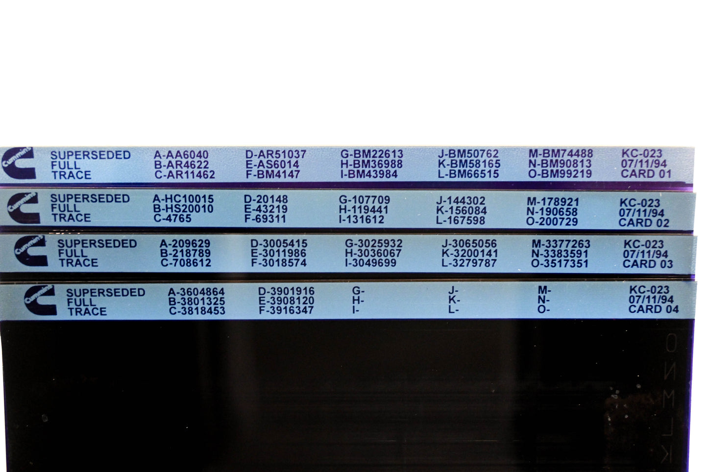 Cummins YN005-132 1994 KC-023 Superseded Full Trace Lot Of 4 Microfiche NOS