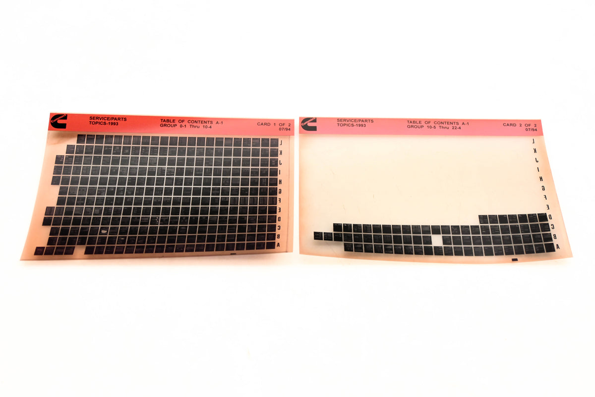 Cummins YN005-133 1993 Service Parts Topics A-1 Table Of Contents Lot of 2 Microfiche NOS