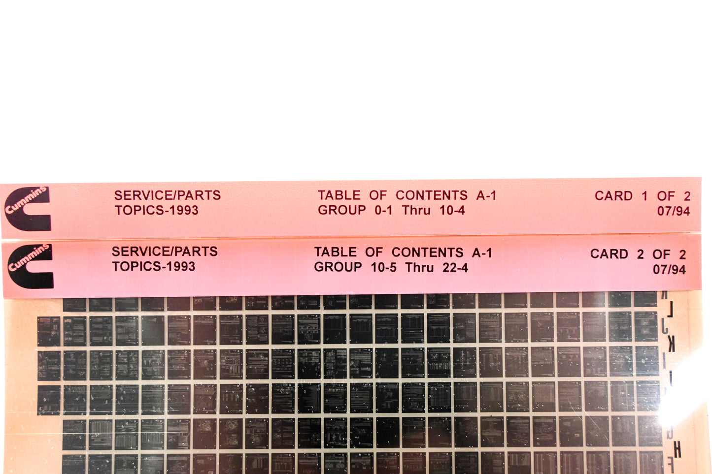 Cummins YN005-133 1993 Service Parts Topics A-1 Table Of Contents Lot of 2 Microfiche NOS
