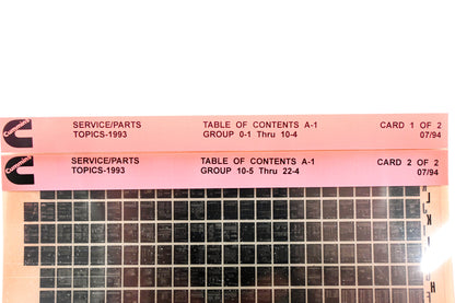 Cummins YN005-133 1993 Service Parts Topics A-1 Table Of Contents Lot of 2 Microfiche NOS
