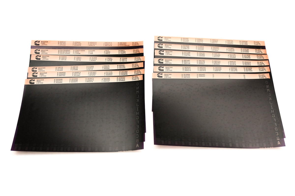 Cummins YN005-135 1994 PC-670 Master Parts Listing Lot of 12 Microfiche NOS