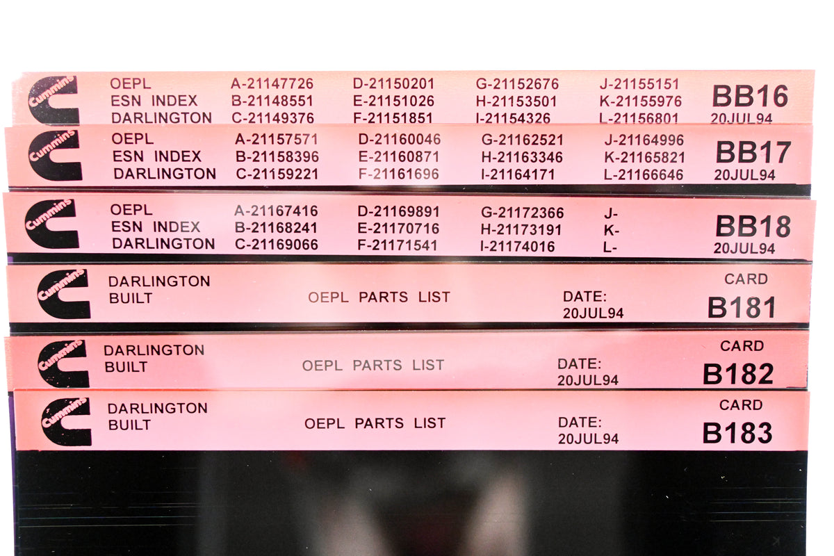 Cummins BB16, B181, B183 1994 Darlington OEPL Parts List & ESN Index Lot Of 6 Microfiche NOS