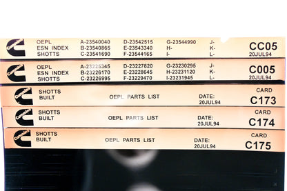 Cummins CC05, C005, C175 1994 Shotts OEPL Parts List & ESN Index Lot Of 5 Microfiche NOS