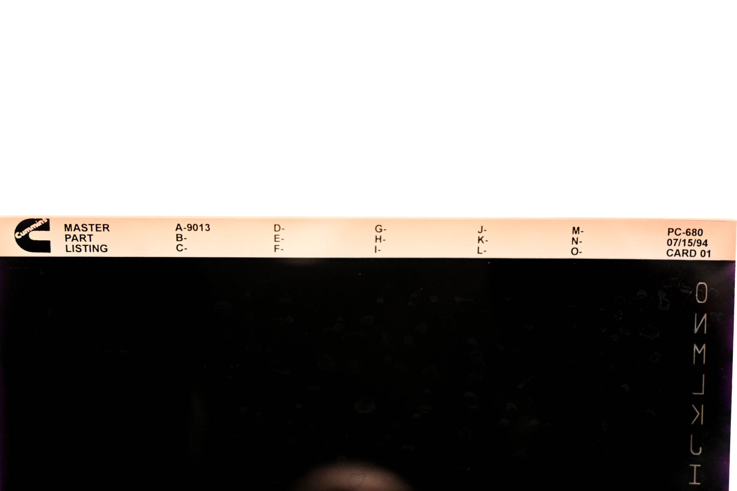 Cummins YN005-138 1994 PC-680 Card 01 Master Parts Listing Microfiche NOS