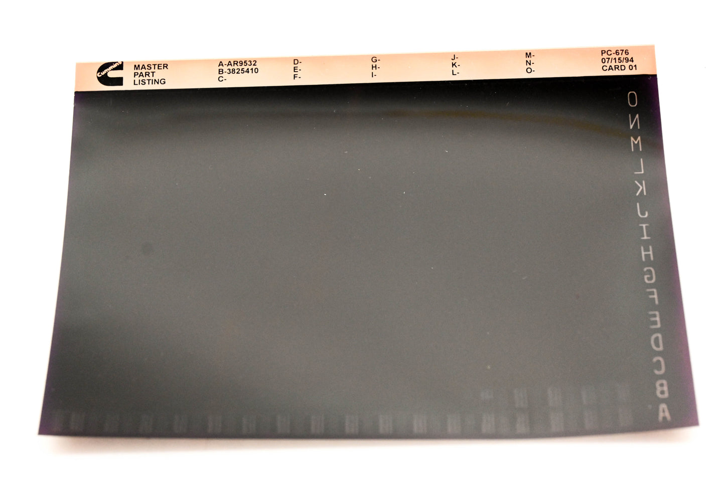 Cummins YN005-139 1994 PC-676 Card 01 Master Parts Listing Microfiche NOS