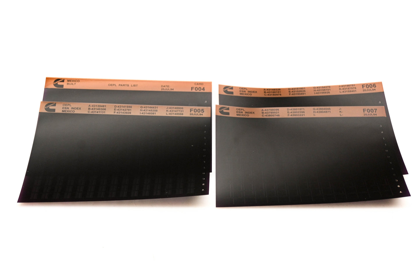Cummins F004, F006, F007 1994 Mexico OEPL Parts List & ESN index Lot Of 4 Microfiche NOS