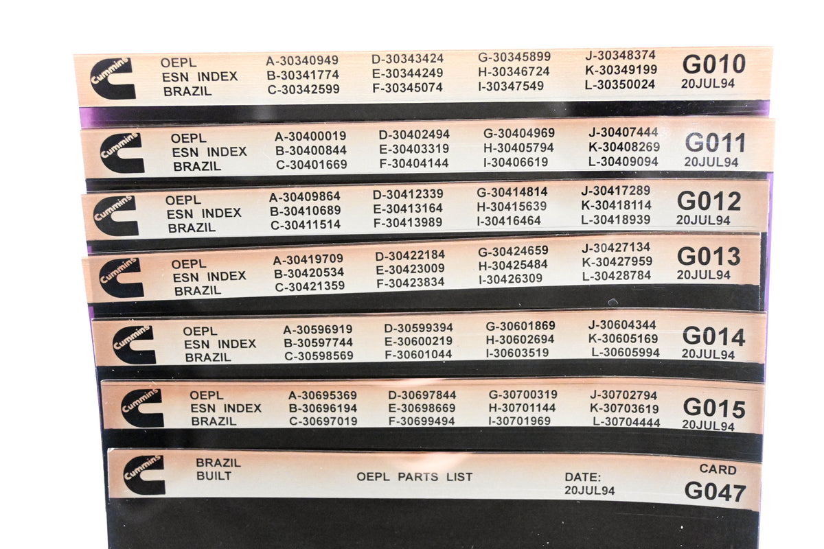 Cummins G010, G015, G047 1994 Brazil OEPL Parts List & ESN Index Lot Of 7 Microfiche NOS