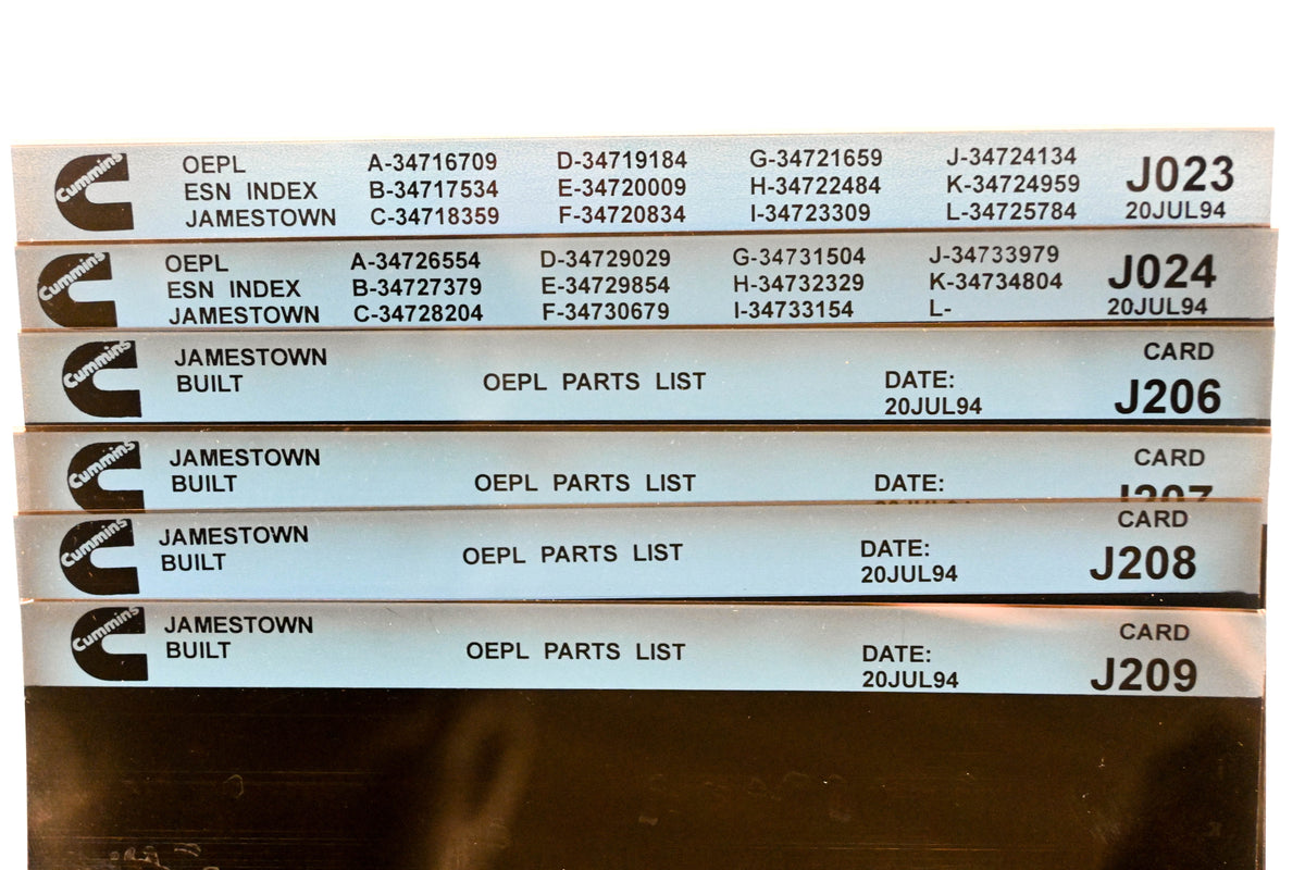 Cummins J023, J206, J209 1994 Jamestown OEPL Parts List & ESN Index Lot Of 6 Microfiche NOS