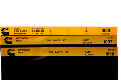 Cummins I003, I097, I098 1994 Daventry OEPL Parts List & ESN Index Lot Of 3 Microfiche NOS