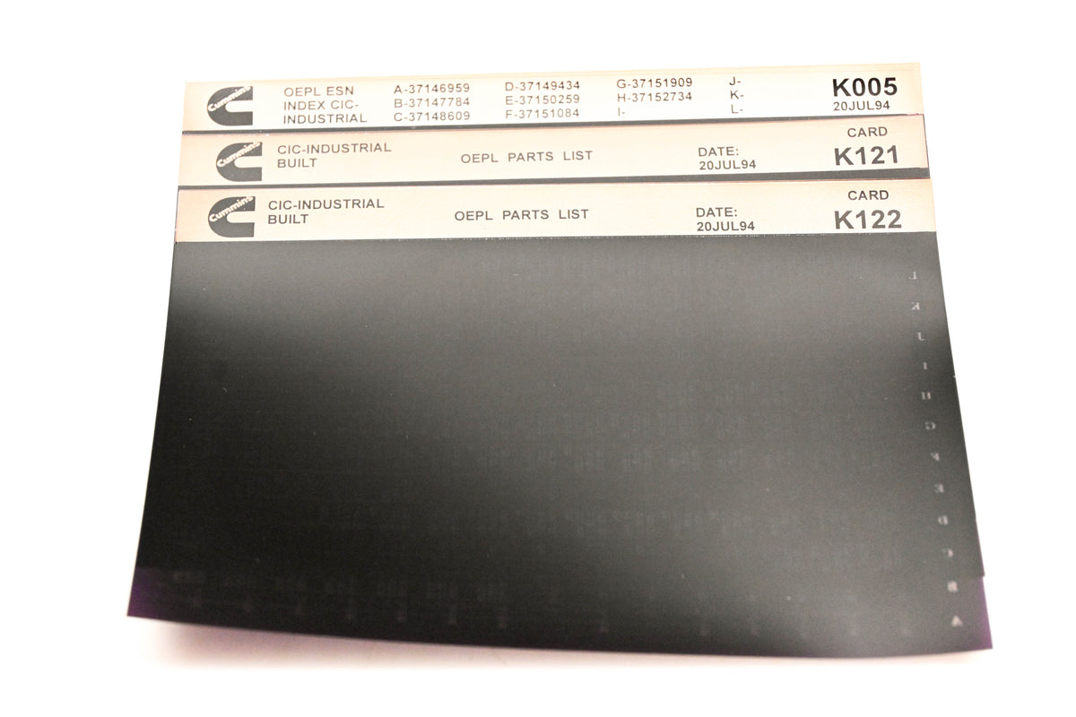 Cummins K005, K121, K122 1994 CIC Industrial OEPL Parts List & ESN Index Lot Of 3 Microfiche NOS