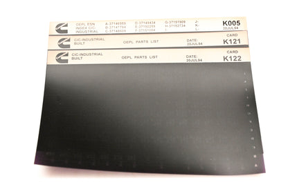 Cummins K005, K121, K122 1994 CIC Industrial OEPL Parts List & ESN Index Lot Of 3 Microfiche NOS