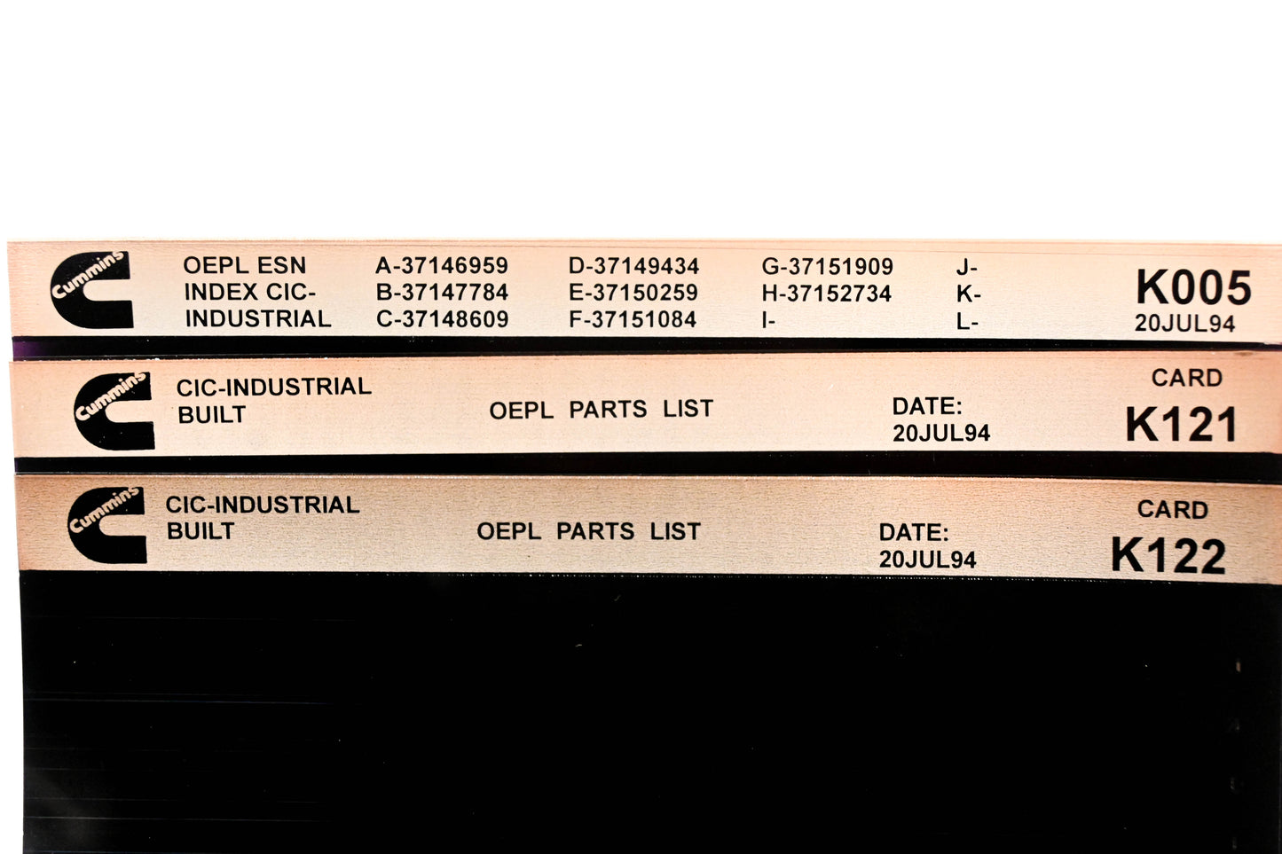 Cummins K005, K121, K122 1994 CIC Industrial OEPL Parts List & ESN Index Lot Of 3 Microfiche NOS
