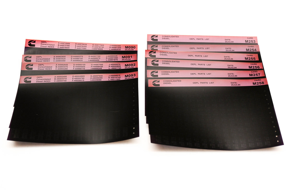 Cummins M090, M253, M258 1994 Consolidated Diesel OEPL Parts List & ESN Index Lot Of 10 Microfiche NOS