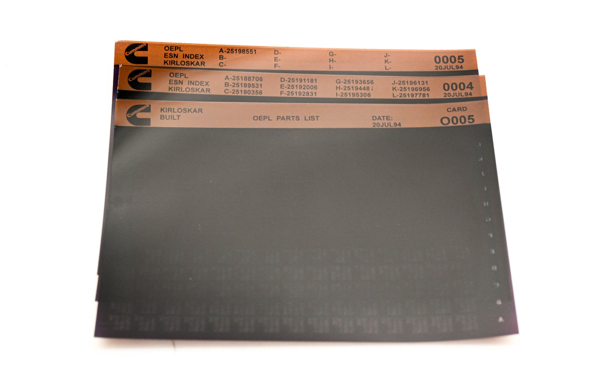 Cummins O005, 0004, 0005 1994 Kirloskar OEPL Parts List & ESN Index Lot Of 3 Microfiche NOS