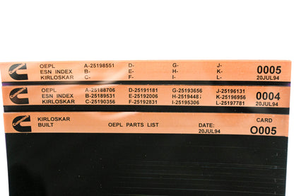 Cummins O005, 0004, 0005 1994 Kirloskar OEPL Parts List & ESN Index Lot Of 3 Microfiche NOS