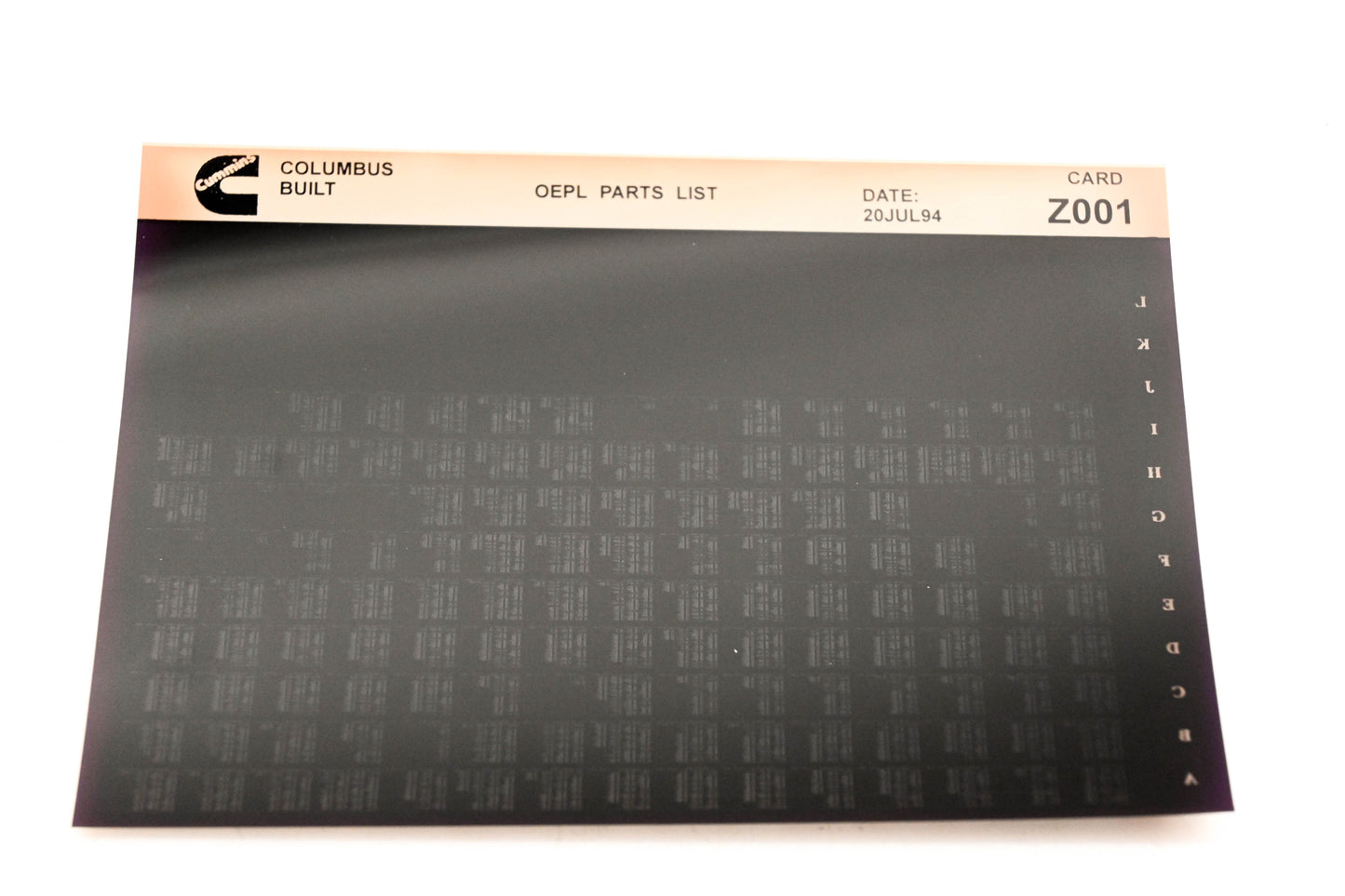Cummins Z001 1994 Columbus OEPL Parts List Microfiche NOS