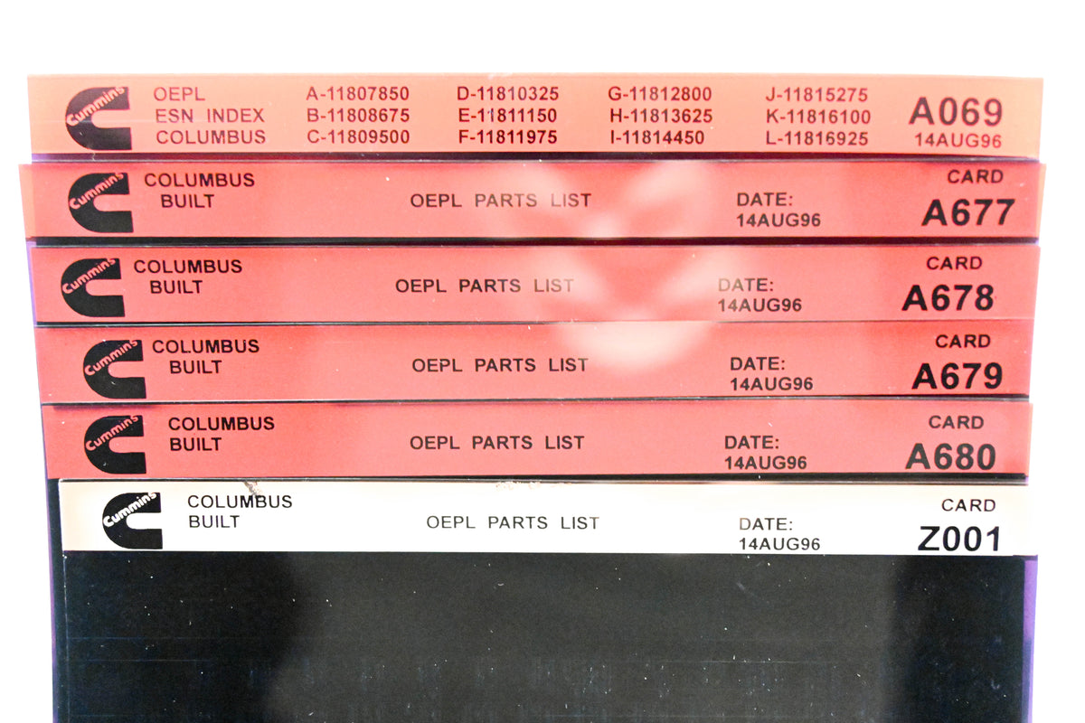 Cummins A069, A677, Z001 1996 Columbus OEPL Parts List & ESN Index Lot Of 6 Microfiche NOS