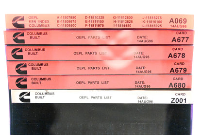 Cummins A069, A677, Z001 1996 Columbus OEPL Parts List & ESN Index Lot Of 6 Microfiche NOS