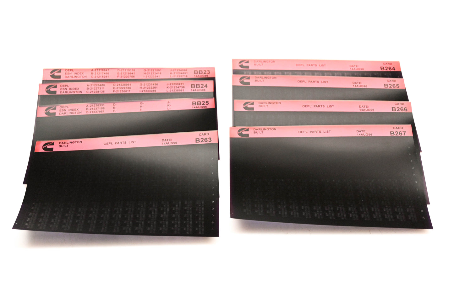 Cummins BB23, B263, B267 1996 Darlington OEPL Parts List & ESN Index Lot Of 8 Microfiche NOS