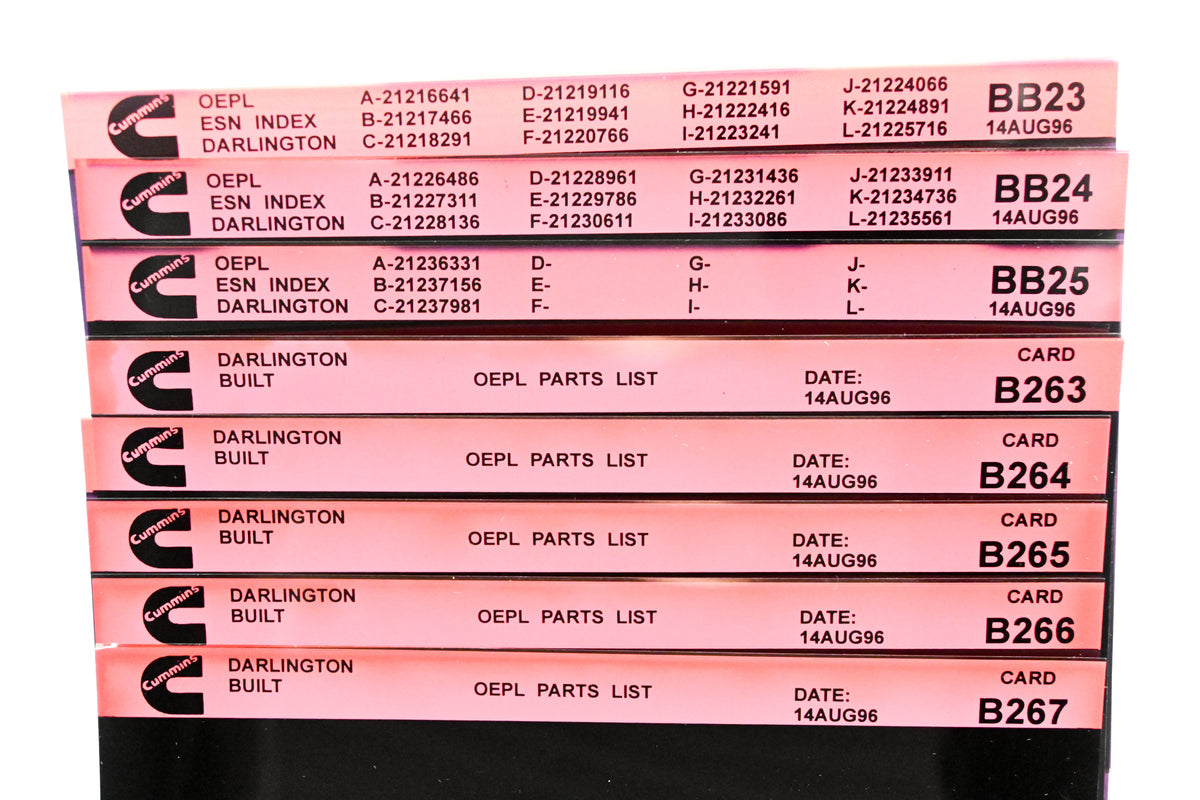 Cummins BB23, B263, B267 1996 Darlington OEPL Parts List & ESN Index Lot Of 8 Microfiche NOS