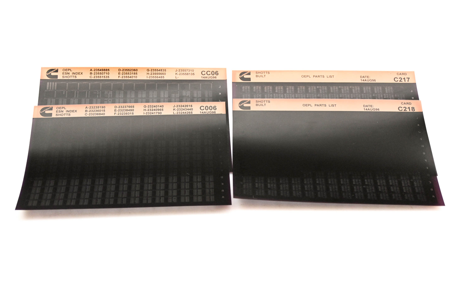 Cummins CC06, C006, C218 1996 Shotts OEPL Parts List & ESN index Lot Of 4 Microfiche NOS