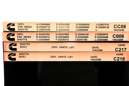 Cummins CC06, C006, C218 1996 Shotts OEPL Parts List & ESN index Lot Of 4 Microfiche NOS