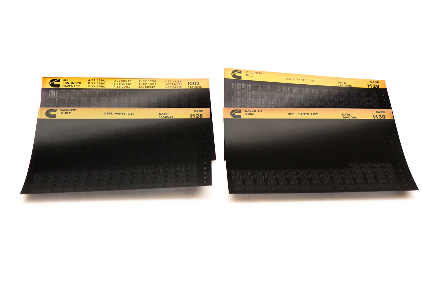 Cummins I003, I128, I130 1996 Daventry OEPL Parts List & ESN Index Lot Of 4 Microfiche NOS