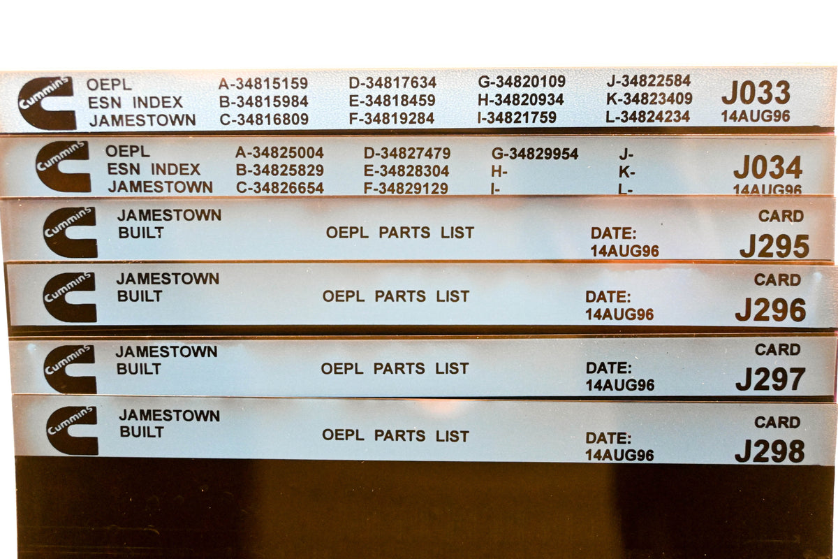Cummins J033, J298, J295 1996 Jamestown OEPL Parts List & ESN Index Lot Of 6 Microfiche NOS