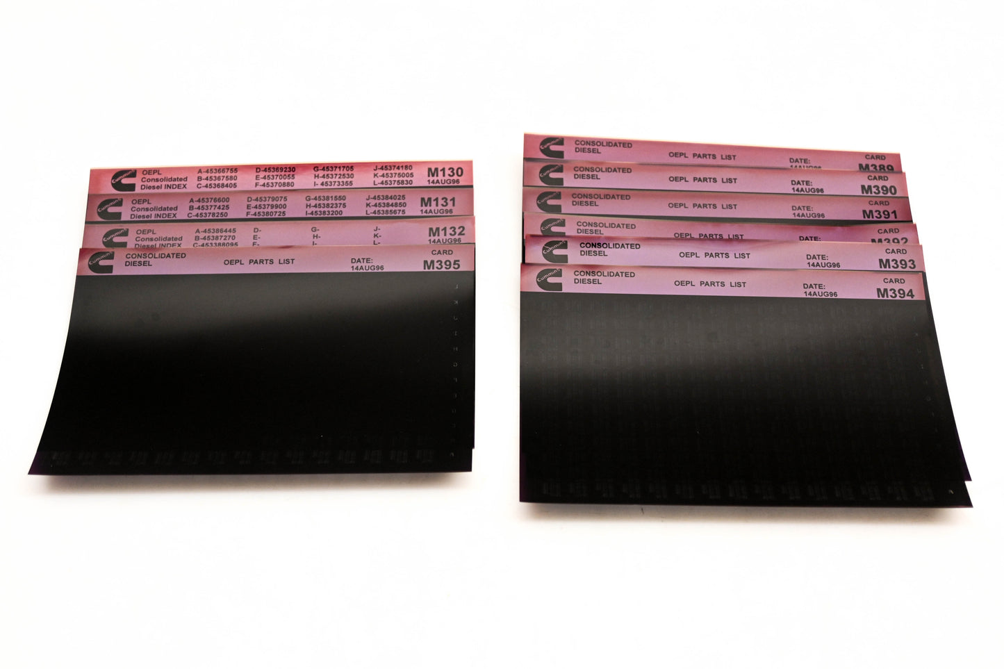 Cummins M130, M395, M389 1996 Consolidated Diesel OEPL Parts List & ESN Index Lot Of 10 Microfiche NOS