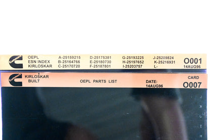 Cummins O001, O007 1996 Kirloskar OEPL Parts List & ESN Index Lot of 2 Microfiche NOS
