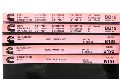 Cummins BB18, B191, B193 1994 Darlington OEPL Parts List & ESN Index Lot Of 5 Microfiche NOS
