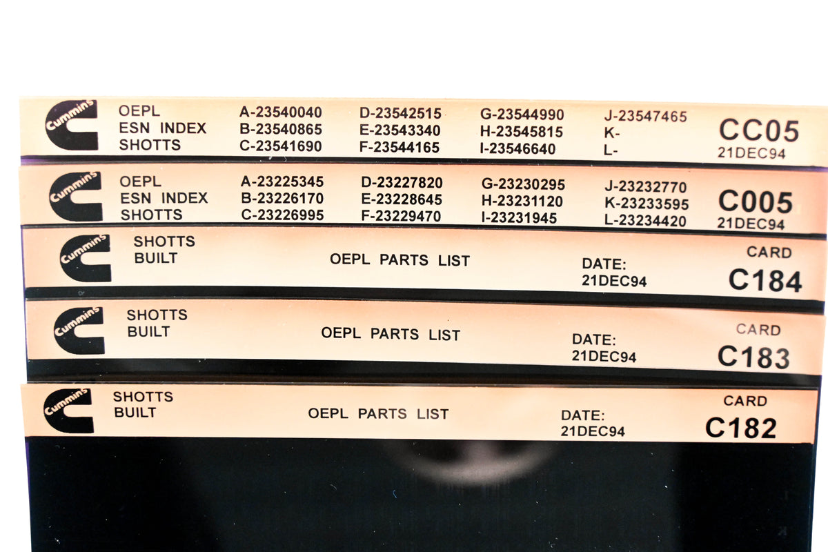 Cummins C005, CC05, C184 1994 Shotts OEPL Parts List & ESN Index Lot Of 5 Microfiche NOS