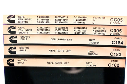 Cummins C005, CC05, C184 1994 Shotts OEPL Parts List & ESN Index Lot Of 5 Microfiche NOS