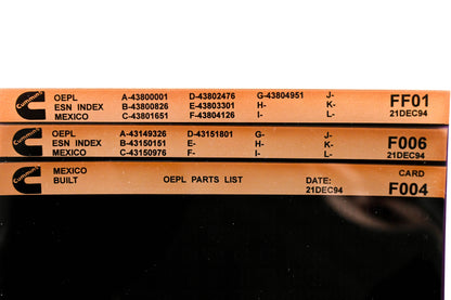 Cummins F004, F006, FF01 1994 Mexico OEPL Parts List & ESN index Lot Of 3 Microfiche NOS