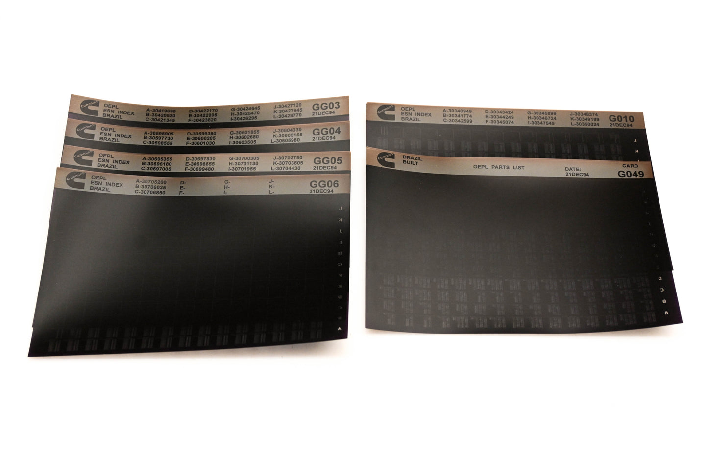 Cummins GG03, G010, G049 1994 Brazil OEPL Parts List & ESN Index Lot Of 6 Microfiche NOS