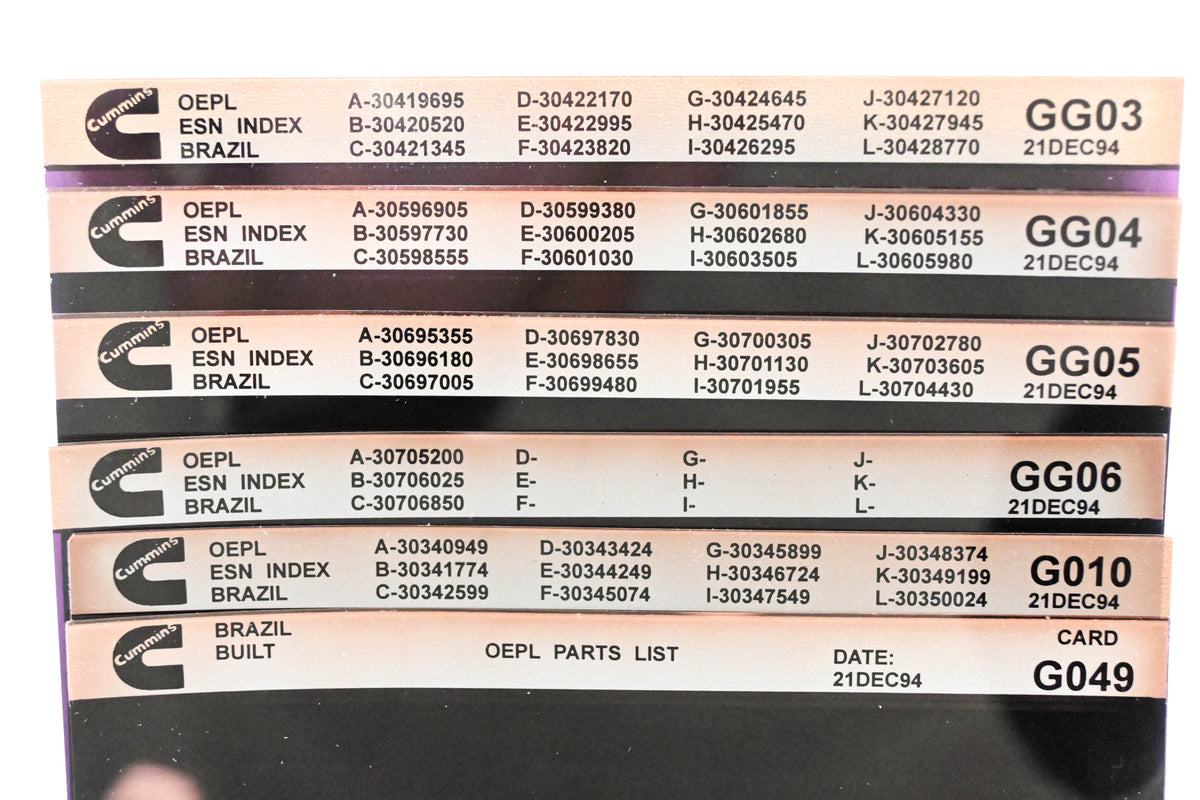 Cummins GG03, G010, G049 1994 Brazil OEPL Parts List & ESN Index Lot Of 6 Microfiche NOS