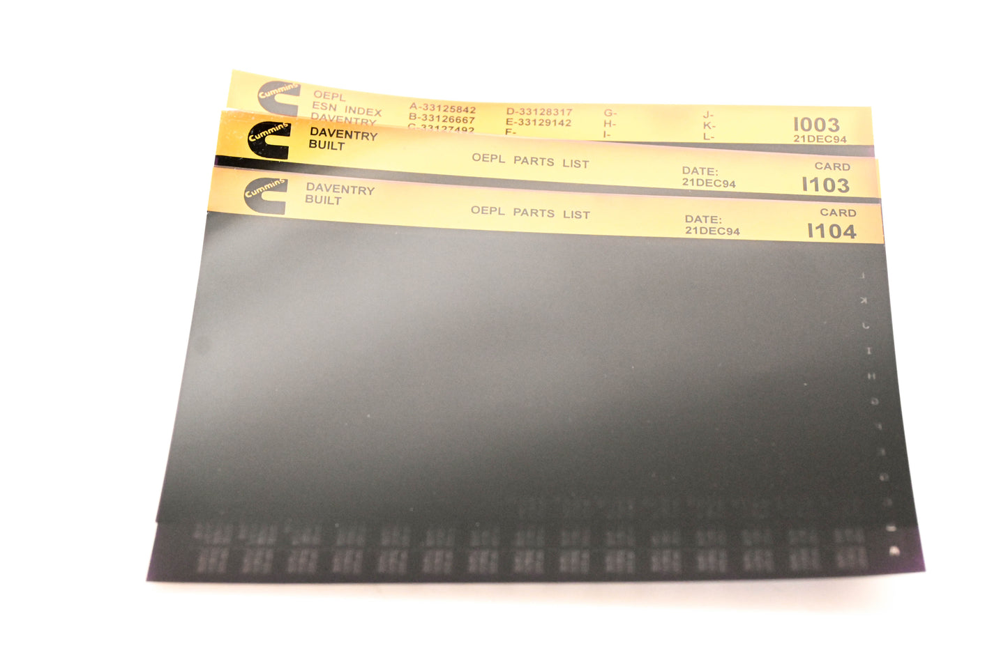 Cummins I003, I103, I104 1994 Daventry OEPL Parts List & ESN Index Lot Of 3 Microfiche NOS