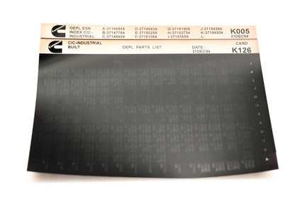 Cummins K005, K126 1994 CIC Industrial OEPL Parts List & ESN Index Lot of 2 Microfiche NOS