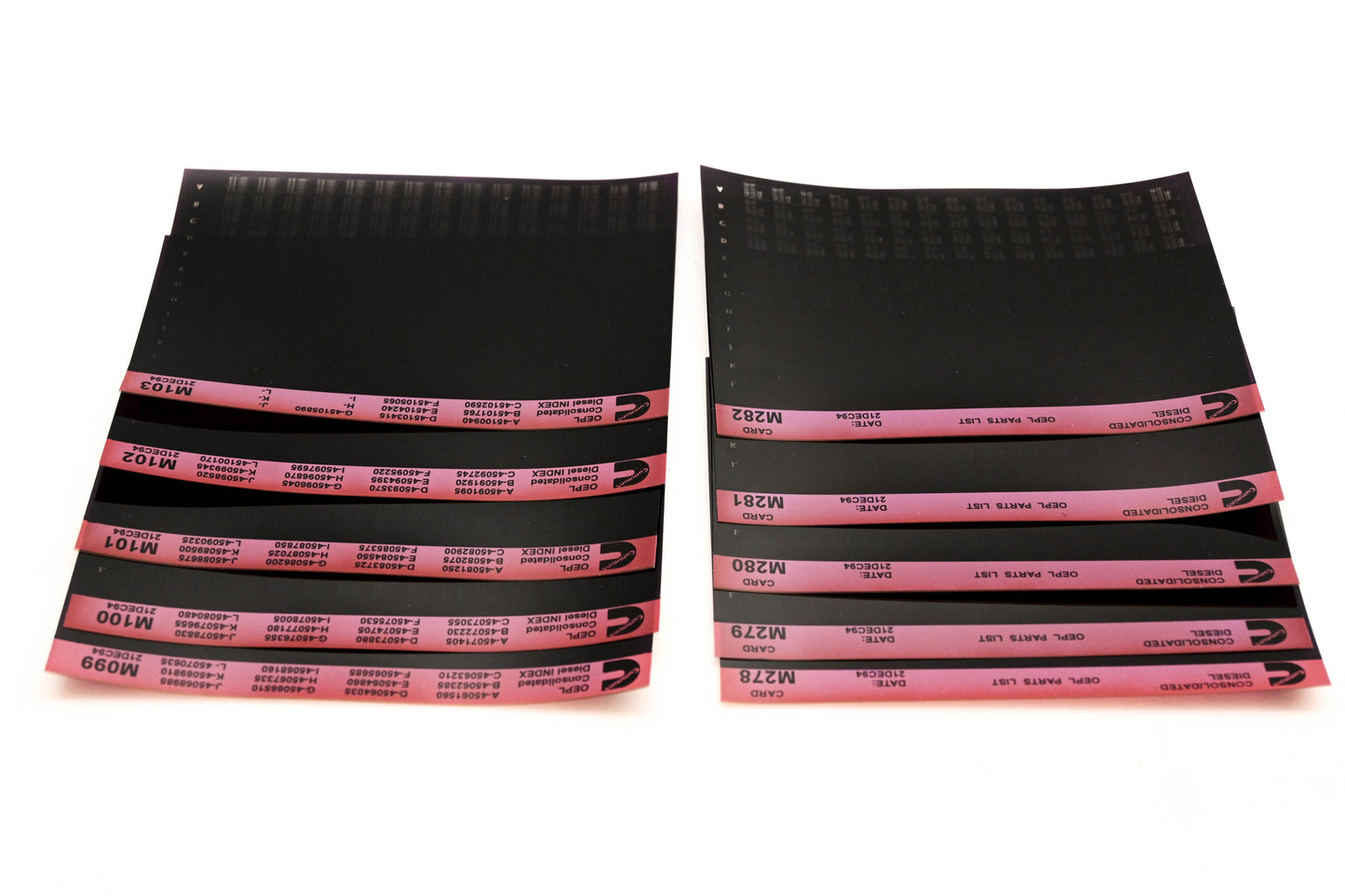 Cummins M099, M278, M282 1994 Consolidated Diesel OEPL Parts List & ESN Index Lot Of 10 Microfiche NOS