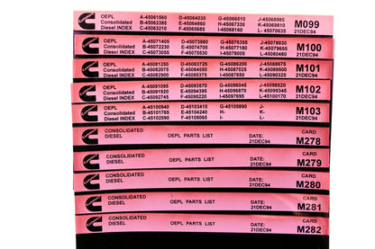 Cummins M099, M278, M282 1994 Consolidated Diesel OEPL Parts List & ESN Index Lot Of 10 Microfiche NOS
