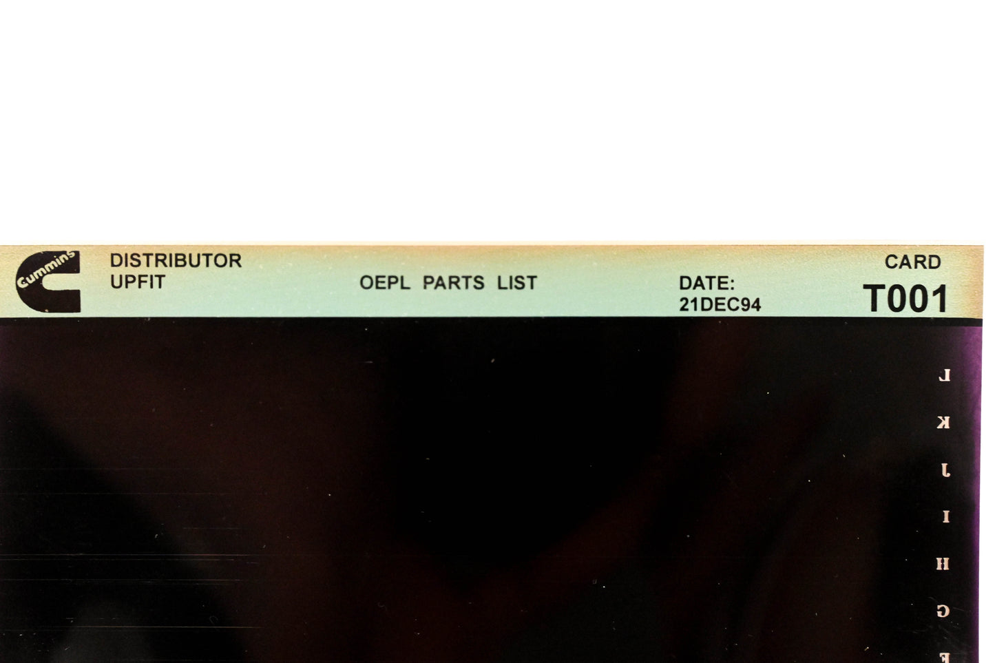 Cummins T001 1994 Distributor Upfit OEPL Parts List Microfiche NOS