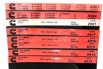 Cummins A063, A613, Z001 1995 Columbus OEPL Parts List & ESN Index Lot Of 8 Microfiche NOS