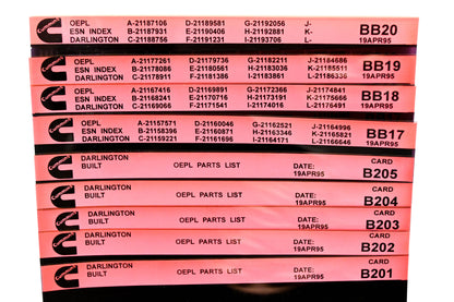 Cummins BB17, B201, B205 1995 Darlington OEPL Parts List & ESN Index Lot Of 9 Microfiche NOS