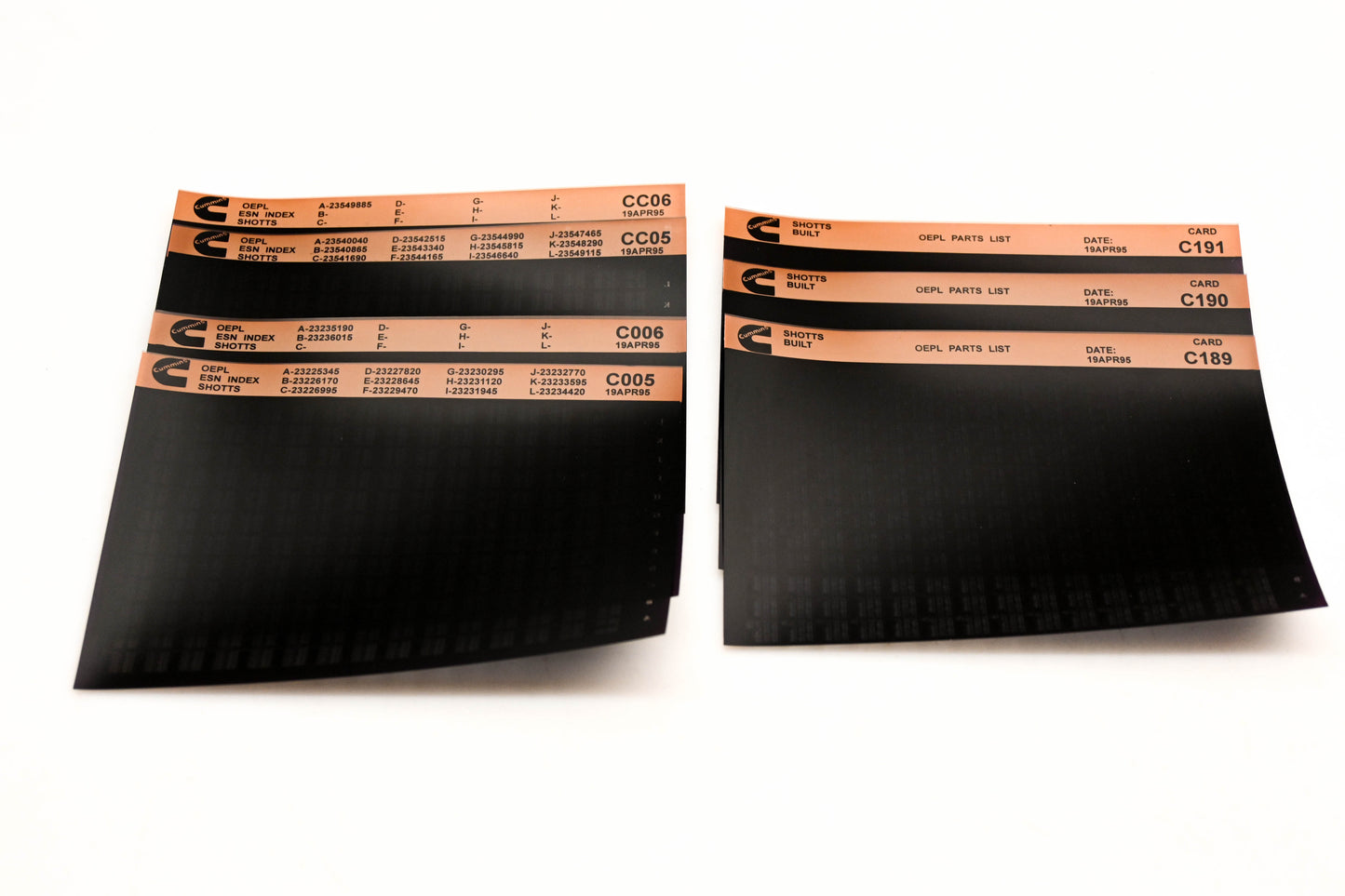 Cummins C005, CC05, C191 1995 Shotts OEPL Parts List & ESN Index Lot Of 7 Microfiche NOS