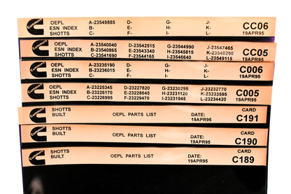 Cummins C005, CC05, C191 1995 Shotts OEPL Parts List & ESN Index Lot Of 7 Microfiche NOS