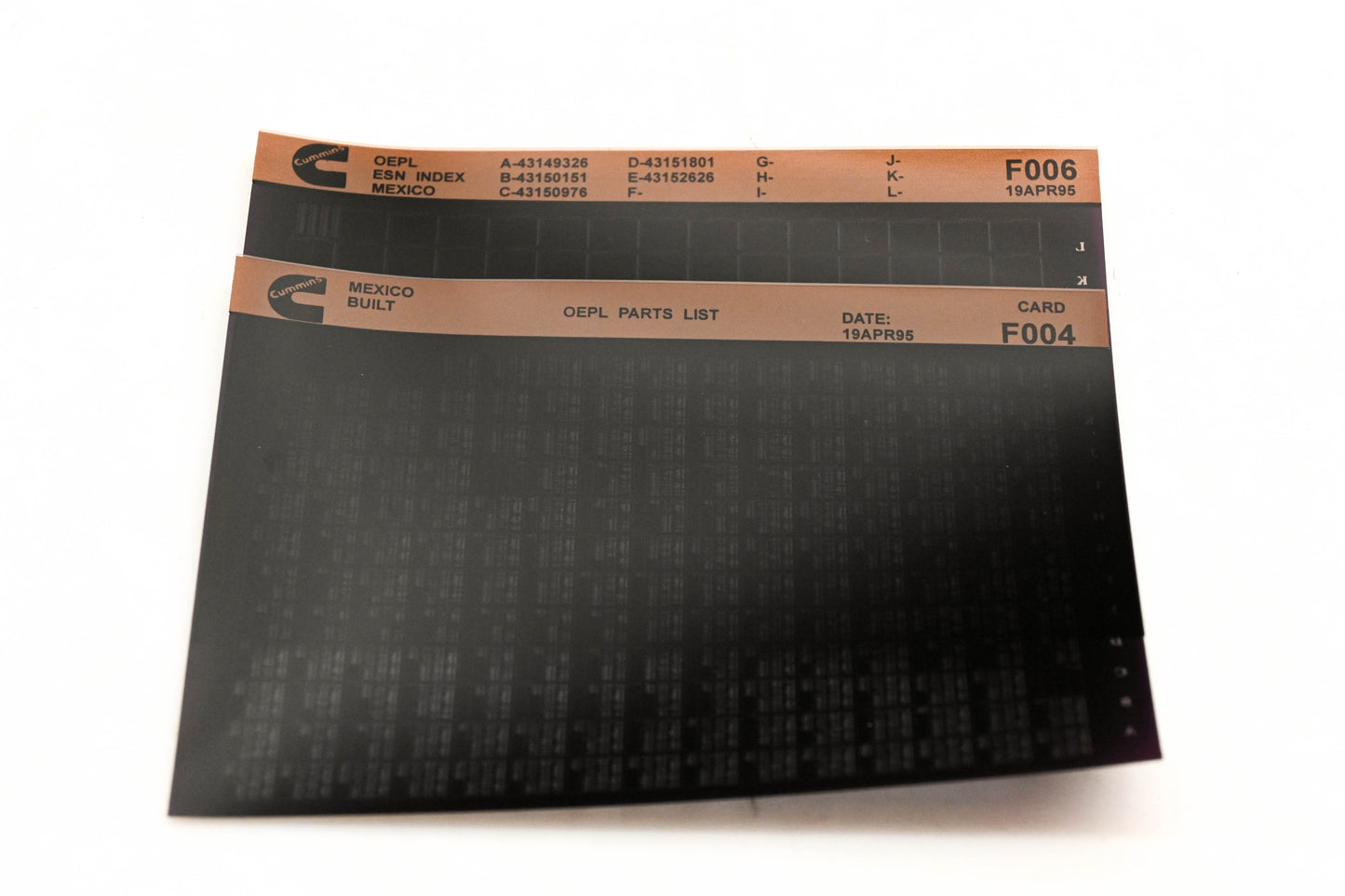 Cummins F004, F006 1995 Mexico OEPL Parts List & ESN Index Lot of 2 Microfiche NOS