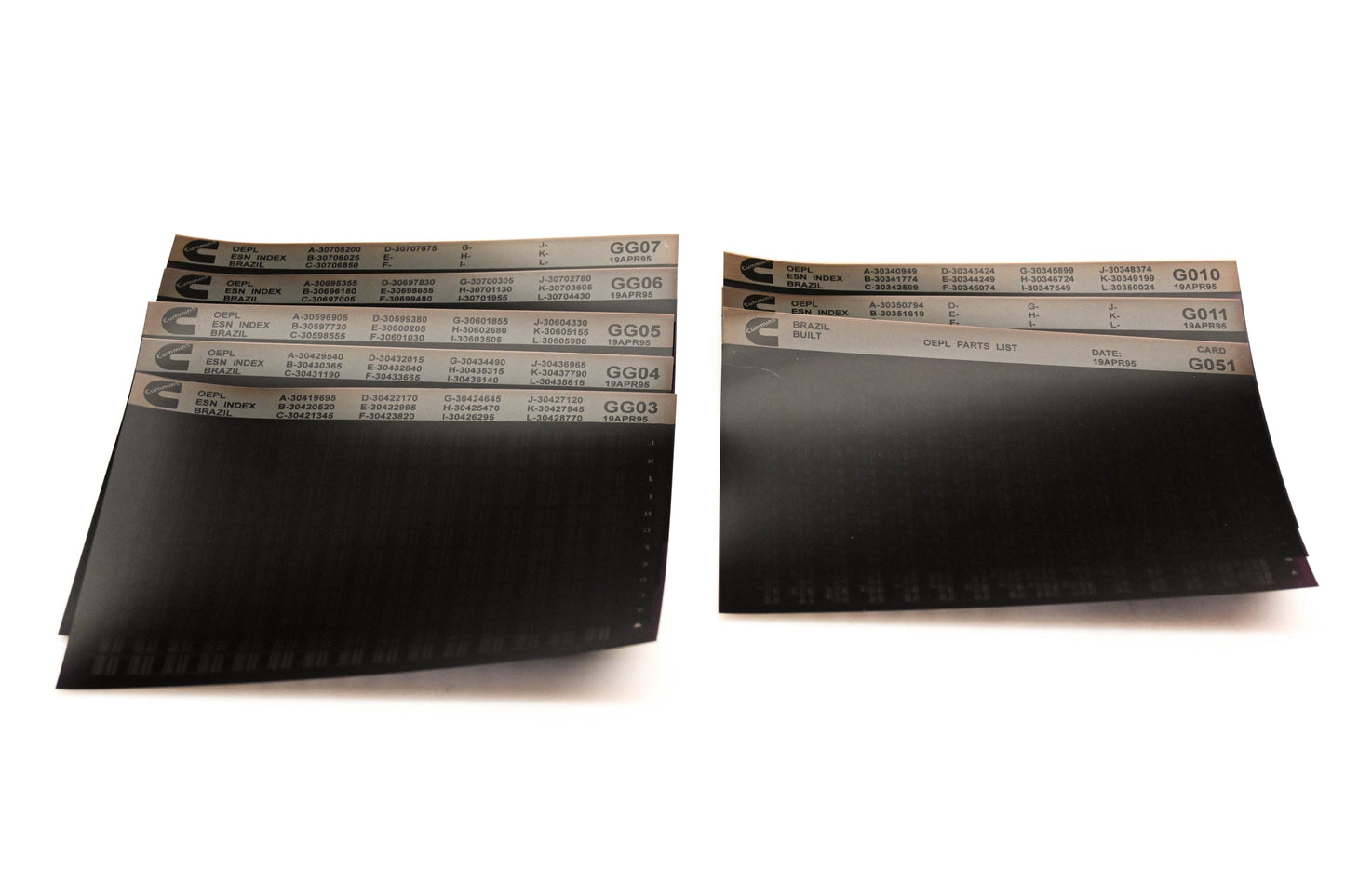 Cummins G010, G051, GG07 1995 Brazil OEPL Parts List & ESN Index Lot of 8 Microfiche NOS
