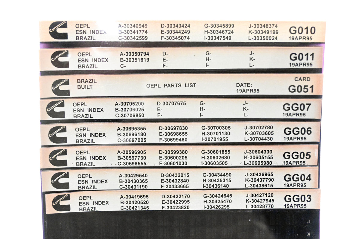 Cummins G010, G051, GG07 1995 Brazil OEPL Parts List & ESN Index Lot of 8 Microfiche NOS